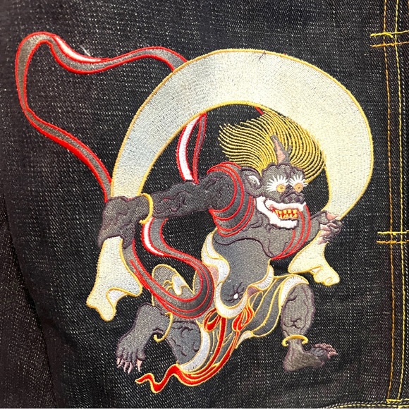 RMC Martin Ksohoh Fujin and Raijin Embroidered Indigo Raw Selvedge Denim Jacket - Picture 3 of 13